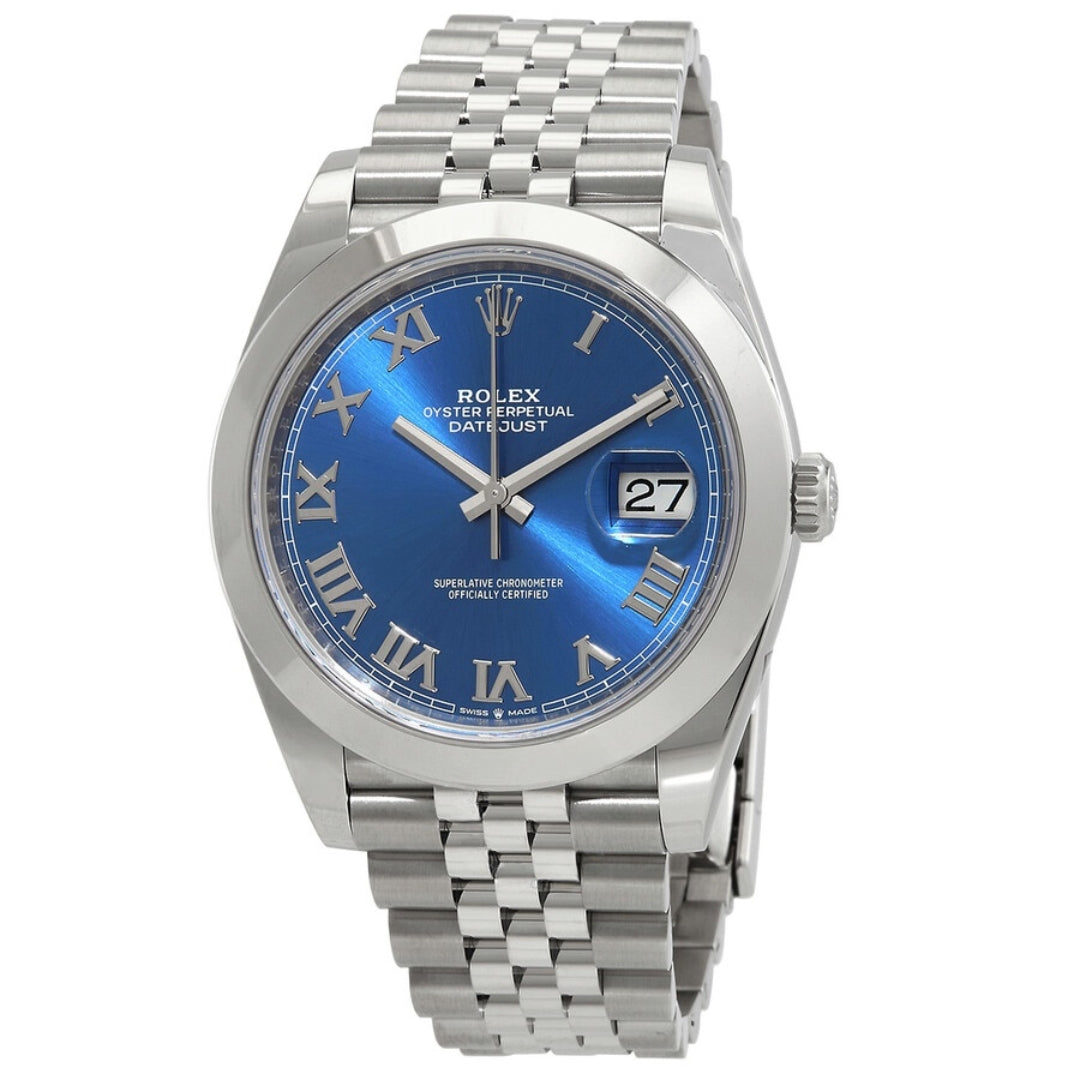 Rolex Datejust 41 Blue Dial Smooth Bezel Roman Numerals Stainless Steel Watch 126300BLRJ