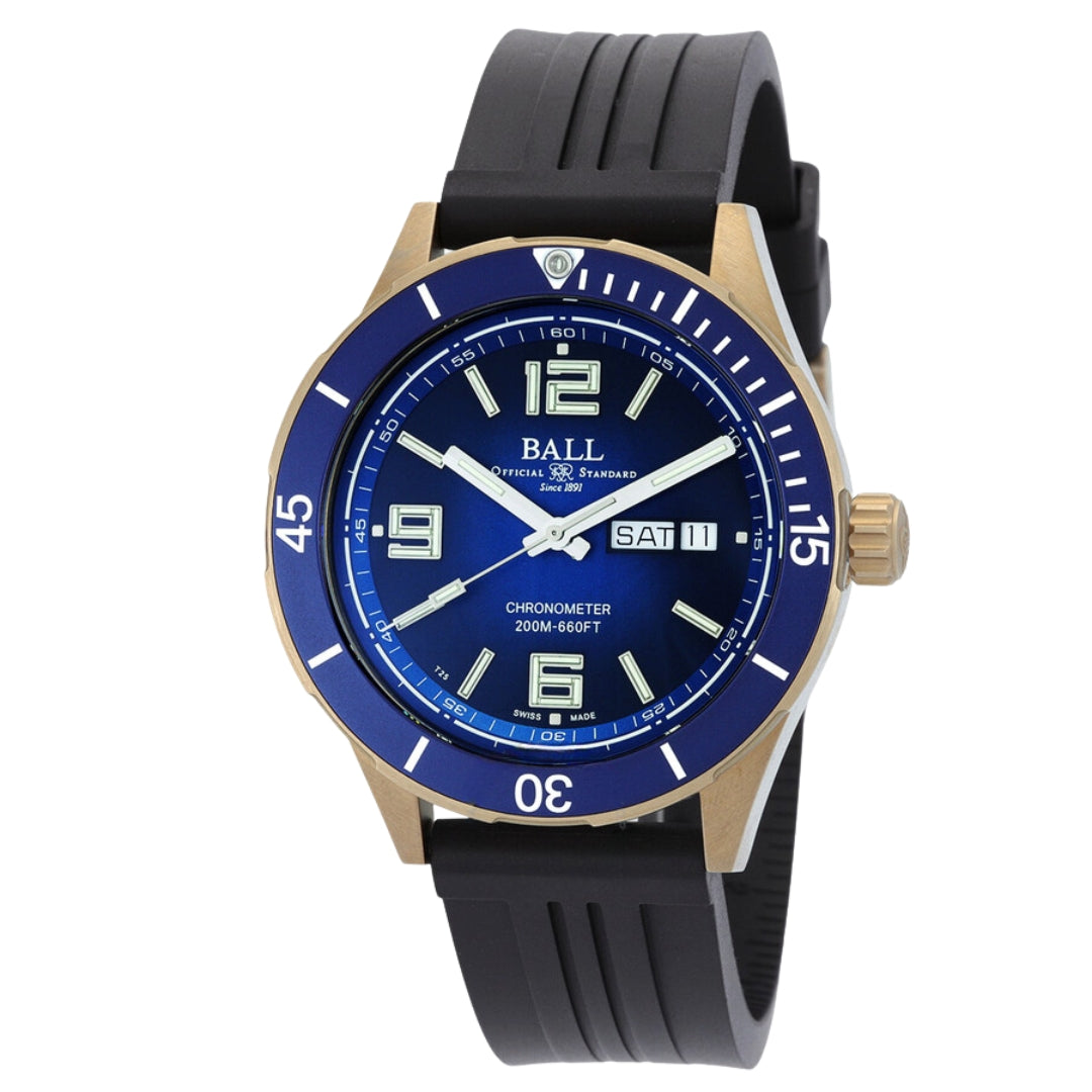 Ball Roadmaster DM3070B-P1CJ-BE – Women's 42mm Swiss Automatic Bronze Dive Watch with Blue Dial, Rubber Strap & 200M Water Resistance