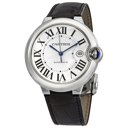 Cartier Ballon Bleu de Cartier WSBB0026 – 42mm Men’s Automatic Watch, Silver Dial, Black Leather Strap, Stainless Steel Case