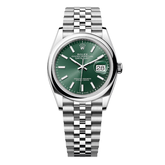 Rolex Datejust 36mm Mint Green Dial Jubilee Bracelet Stainless Steel Men's Watch M126200-0023