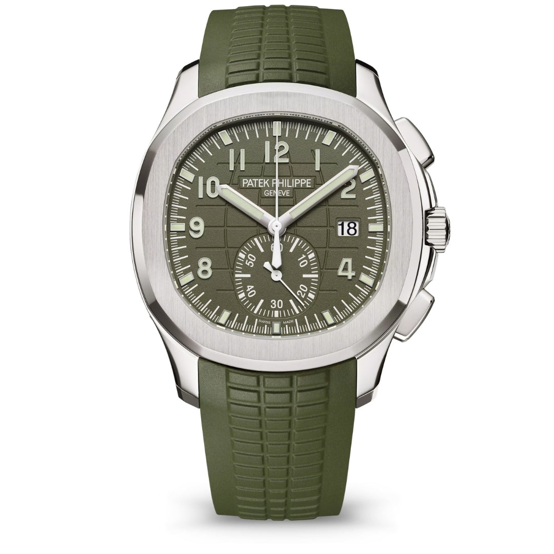 Patek Philippe Aquanaut 42.2mm Green Dial White Gold Chronograph Rubber Strap Watch 5968G-010