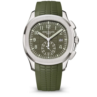 Patek Philippe Aquanaut 42.2mm Green Dial White Gold Chronograph Rubber Strap Watch 5968G-010