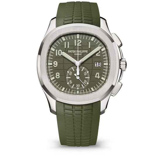 Patek Philippe Aquanaut 42.2mm Green Dial White Gold Chronograph Rubber Strap Watch 5968G-010