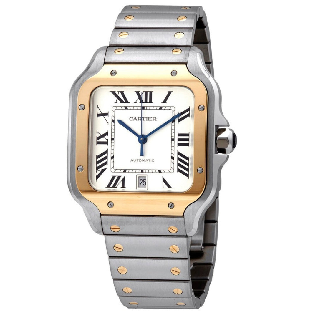 Cartier Santos W2SA0009 – 47mm Men’s Automatic Watch, Two-Tone Steel & 18kt Yellow Gold, Silver Dial