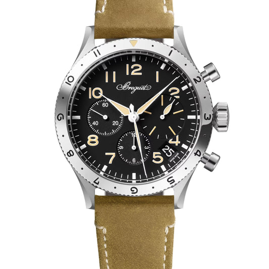 Breguet Type XX 2067ST/92/3WU Men's 42mm Automatic Chronograph – Stainless Steel, Black Dial, Brown Leather Strap, Calibre 728