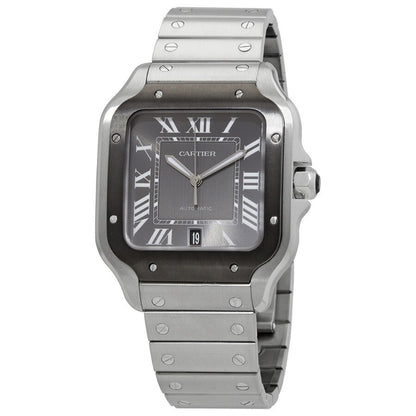 Cartier Santos WSSA0037 – 39mm Men’s Automatic Watch, Grey Dial, Black ADLC Bezel, Stainless Steel Bracelet