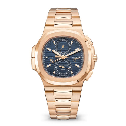 Patek Philippe Nautilus 40mm Blue Dial 18kt Rose Gold Dual Time Chronograph Watch 5990-1R-001