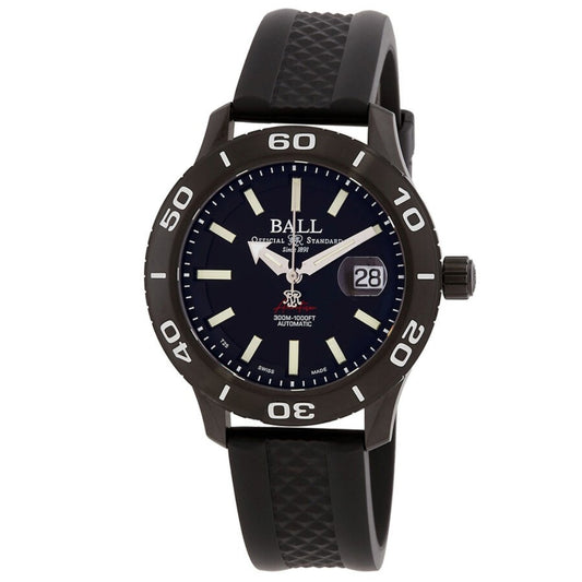 Ball Fireman DM3090A-P10J-BK – Men's 40mm Swiss Automatic Dive Watch with Black Dial, Rubber Strap & 300M Water Resistance