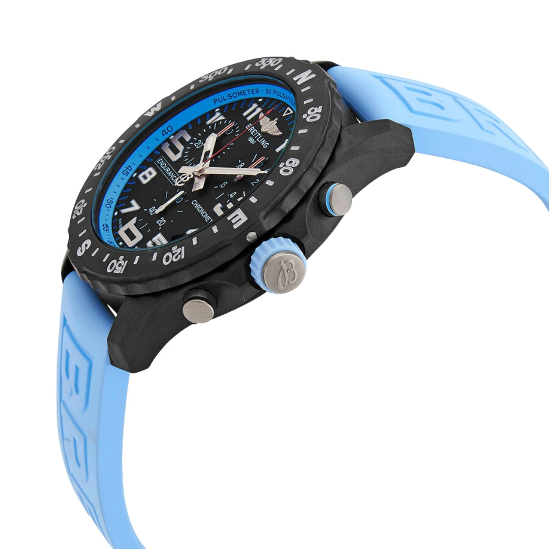 Breitling Professional X82310281B1S1 – 44mm Men's Swiss Quartz Chronograph Watch with Black Dial, Light Blue Rubber Strap & Ultralight Breitlight Case