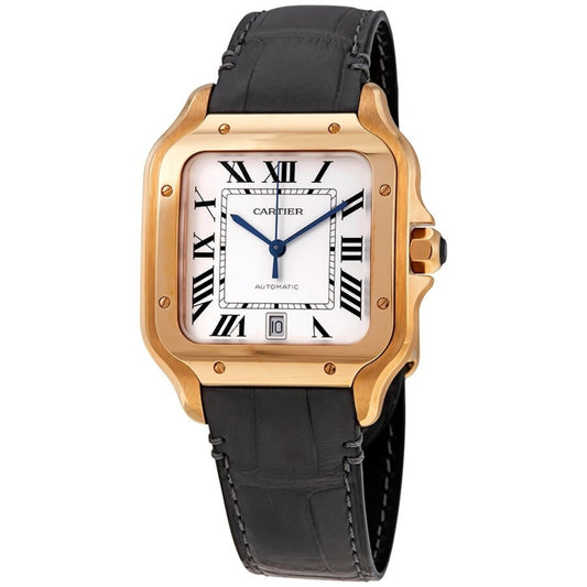 Cartier Santos De Cartier WGSA0011 – 39mm Men's Automatic Watch with 18kt Rose Gold Case, Silver Dial, and Leather Strap