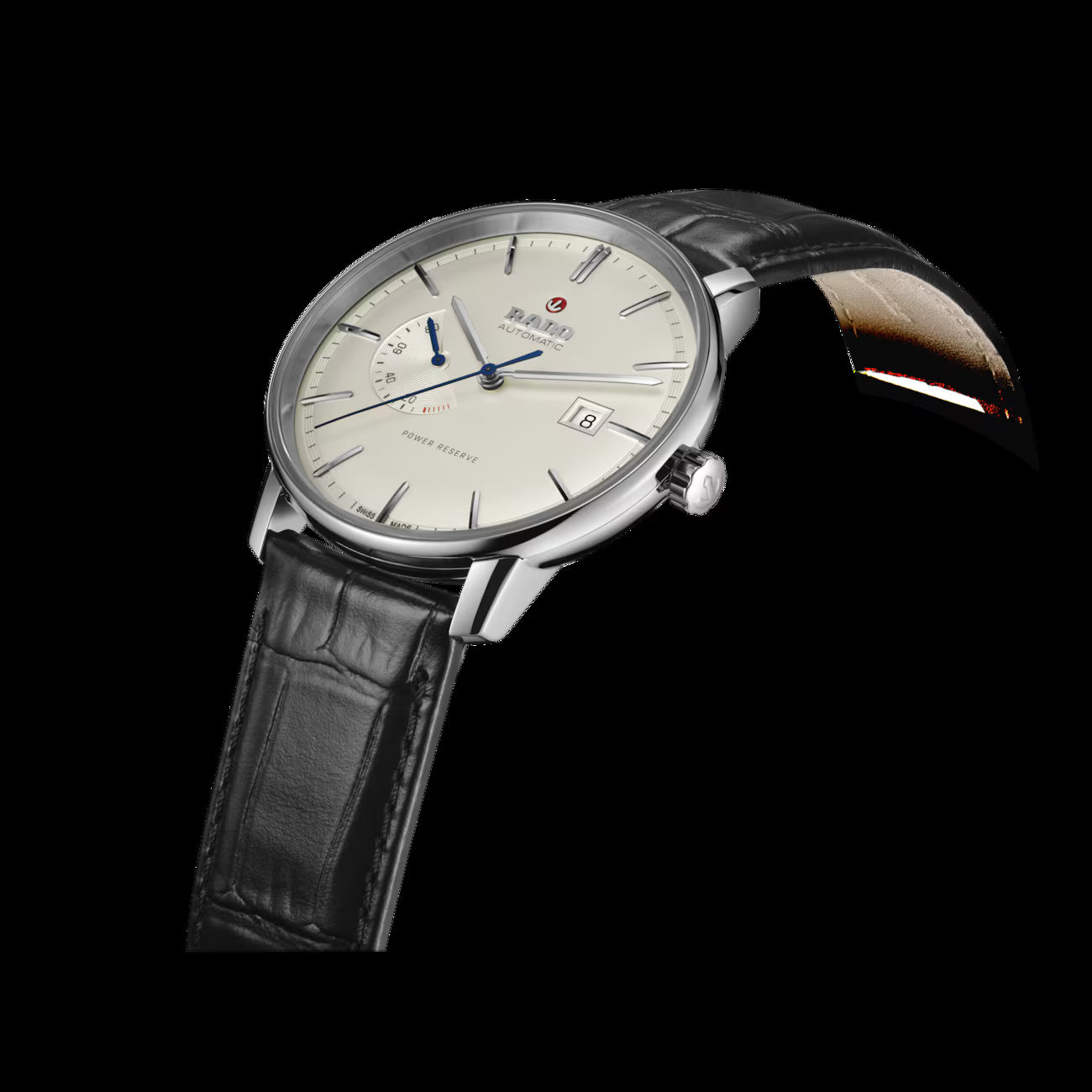 Rado R22878045 – Men's Coupole Classic Automatic Watch, 41mm Stainless Steel, White Dial, Black Leather Strap, 80H Power Reserve, 50M WR