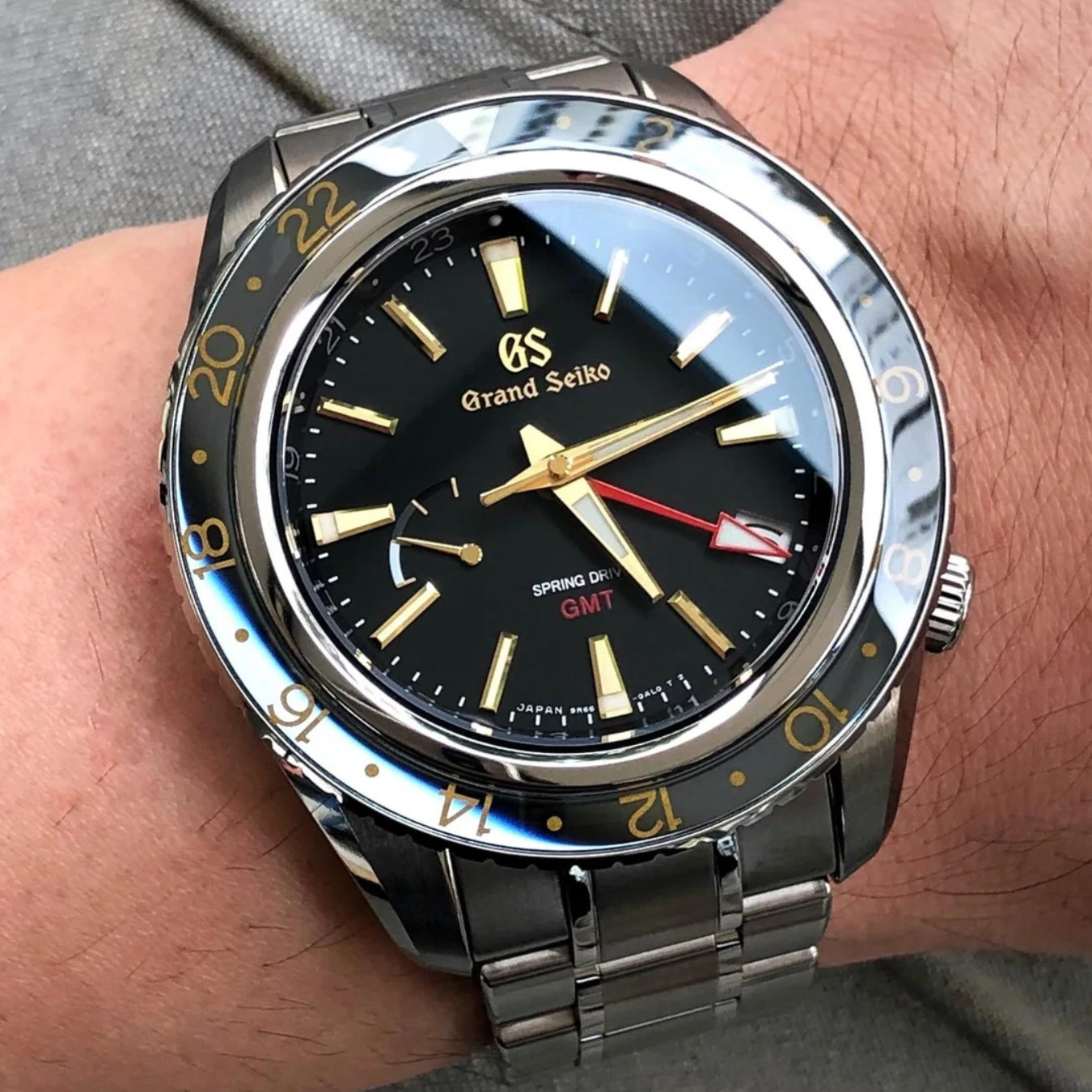 Grand Seiko Sport SBGE215 Black Dial Titanium GMT Automatic Watch 44mm