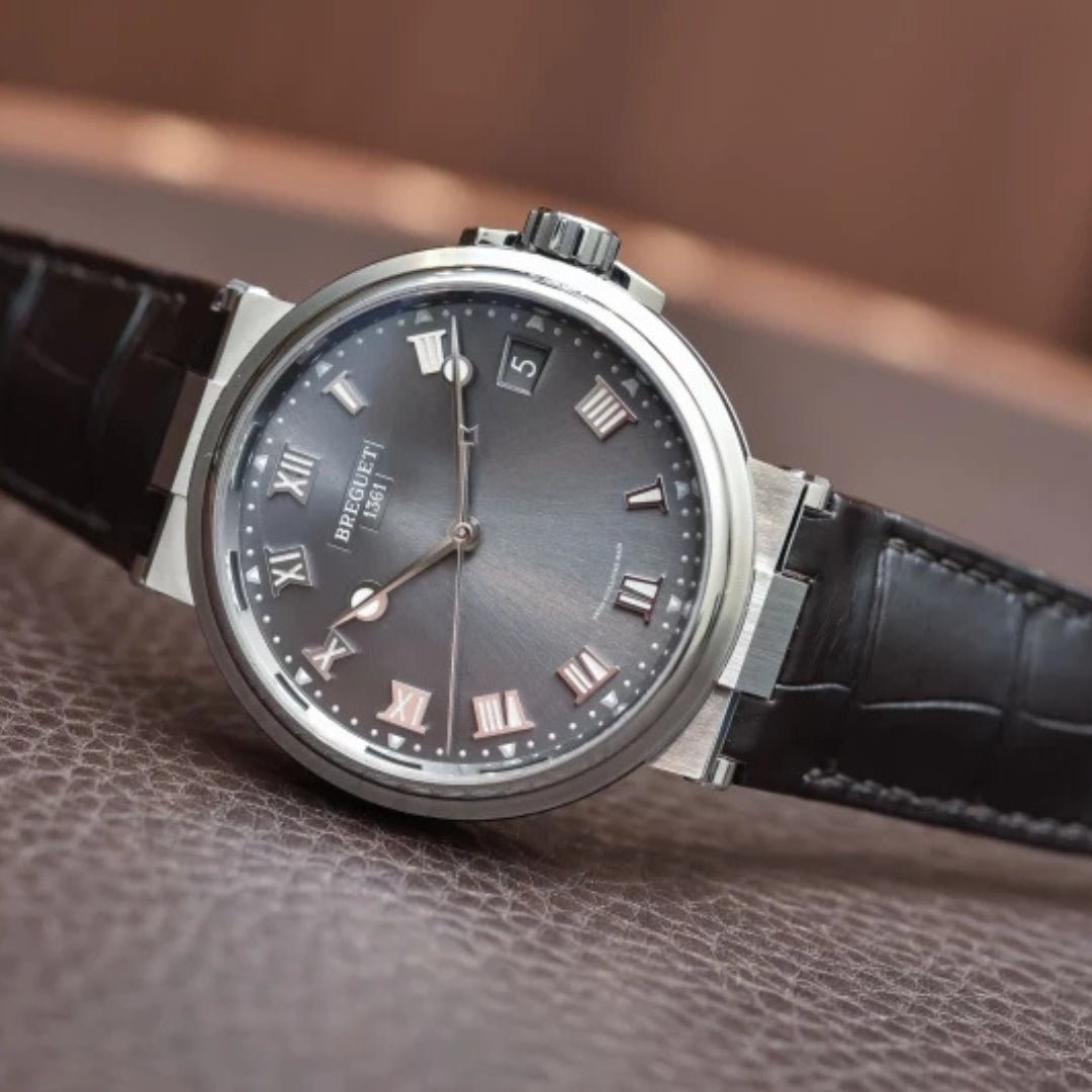 Breguet Marine 5517TI/G2/5ZU Men’s 40mm Titanium Automatic Watch – Grey Guilloché Dial, Rubber Strap, Calibre 777A