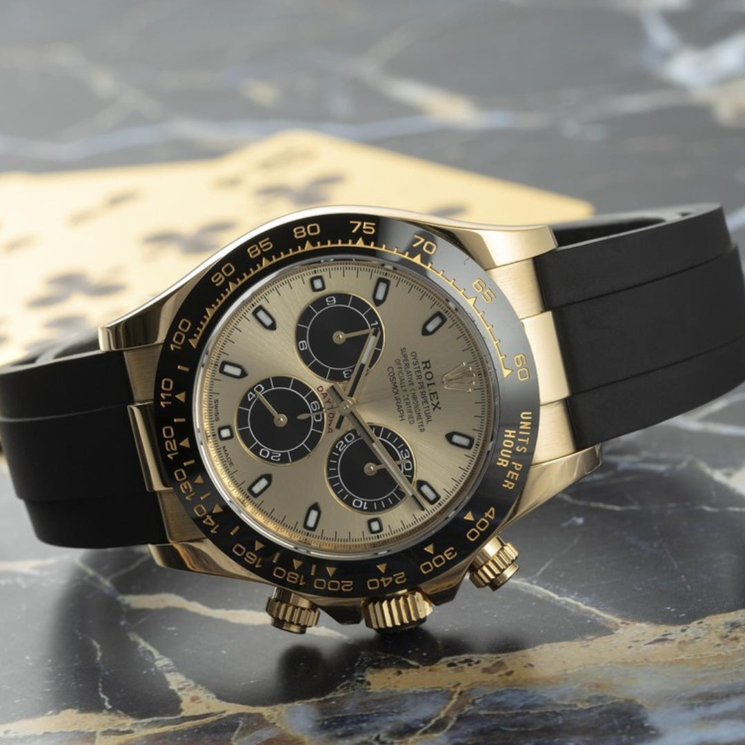 Rolex Cosmograph Daytona 40mm Champagne Dial 18kt Yellow Gold & Black Rubber Watch 116518LN