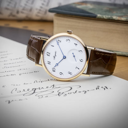 Breguet Classique 7147BR/29/9WU Men’s 40mm Automatic Watch – 18kt Rose Gold, White Dial, Brown Leather Strap, Calibre 502.3 SD