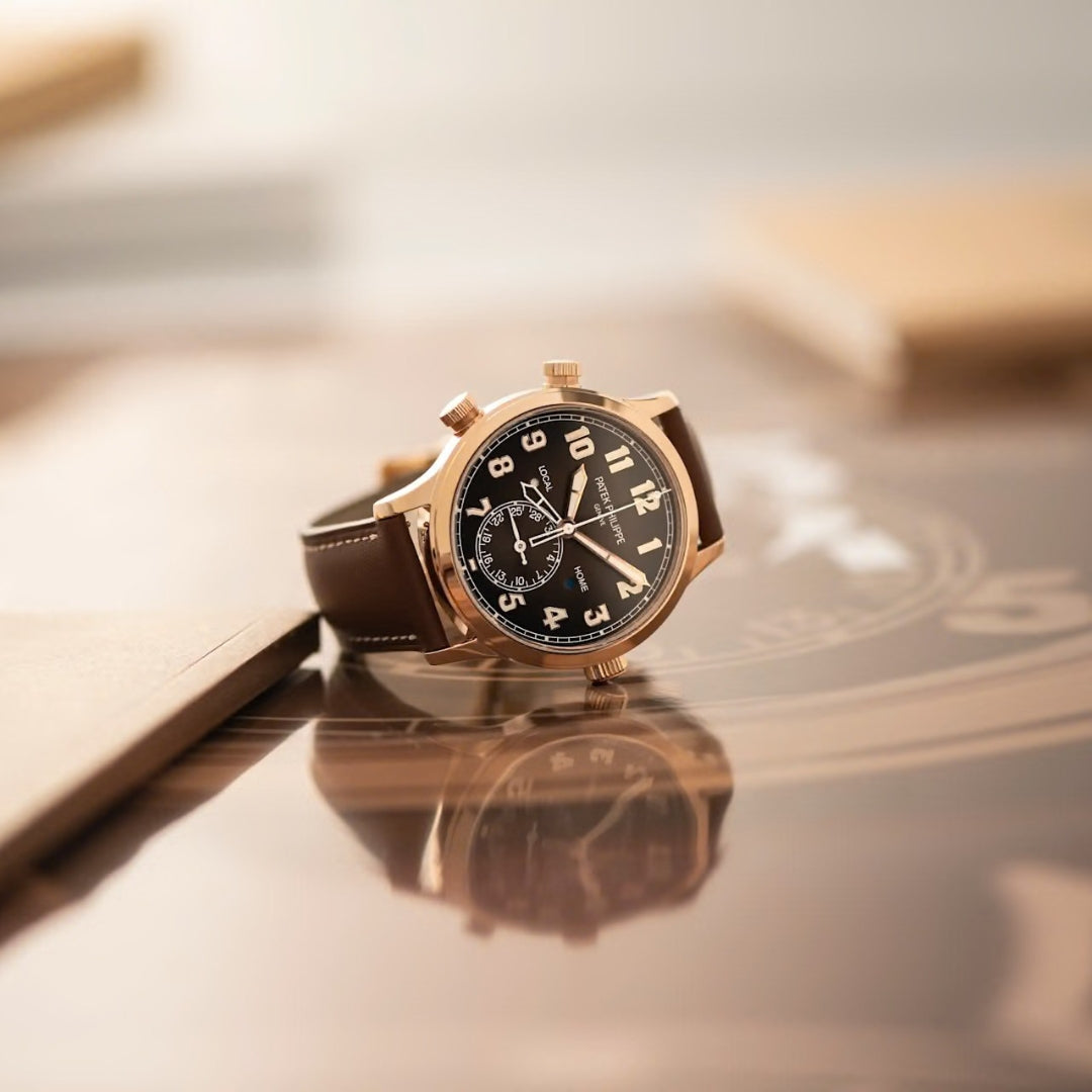 Patek Philippe Calatrava Pilot Travel Time 42mm Rose Gold Brown Dial Watch 5524R-001