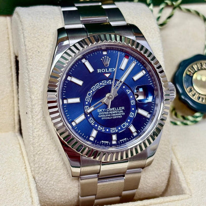 Rolex Sky-Dweller 42mm Black Dial White Gold Fluted Bezel Watch 326934BKSO