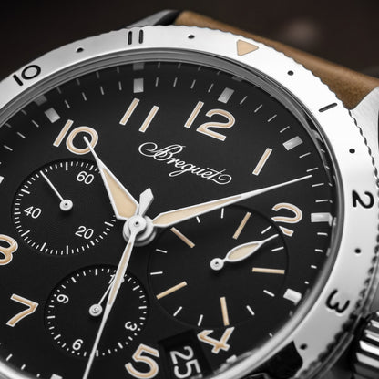 Breguet Type XX 2067ST/92/3WU Men's 42mm Automatic Chronograph – Stainless Steel, Black Dial, Brown Leather Strap, Calibre 728
