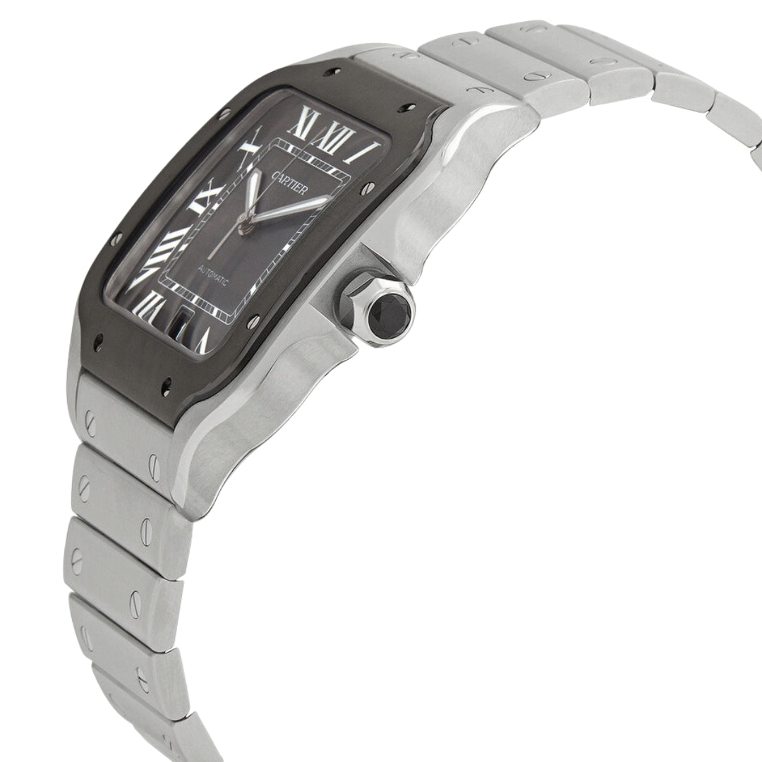 Cartier Santos WSSA0037 – 39mm Men’s Automatic Watch, Grey Dial, Black ADLC Bezel, Stainless Steel Bracelet