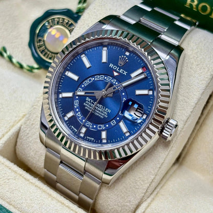 Rolex Sky-Dweller 42mm Black Dial White Gold Fluted Bezel Watch 326934BKSO