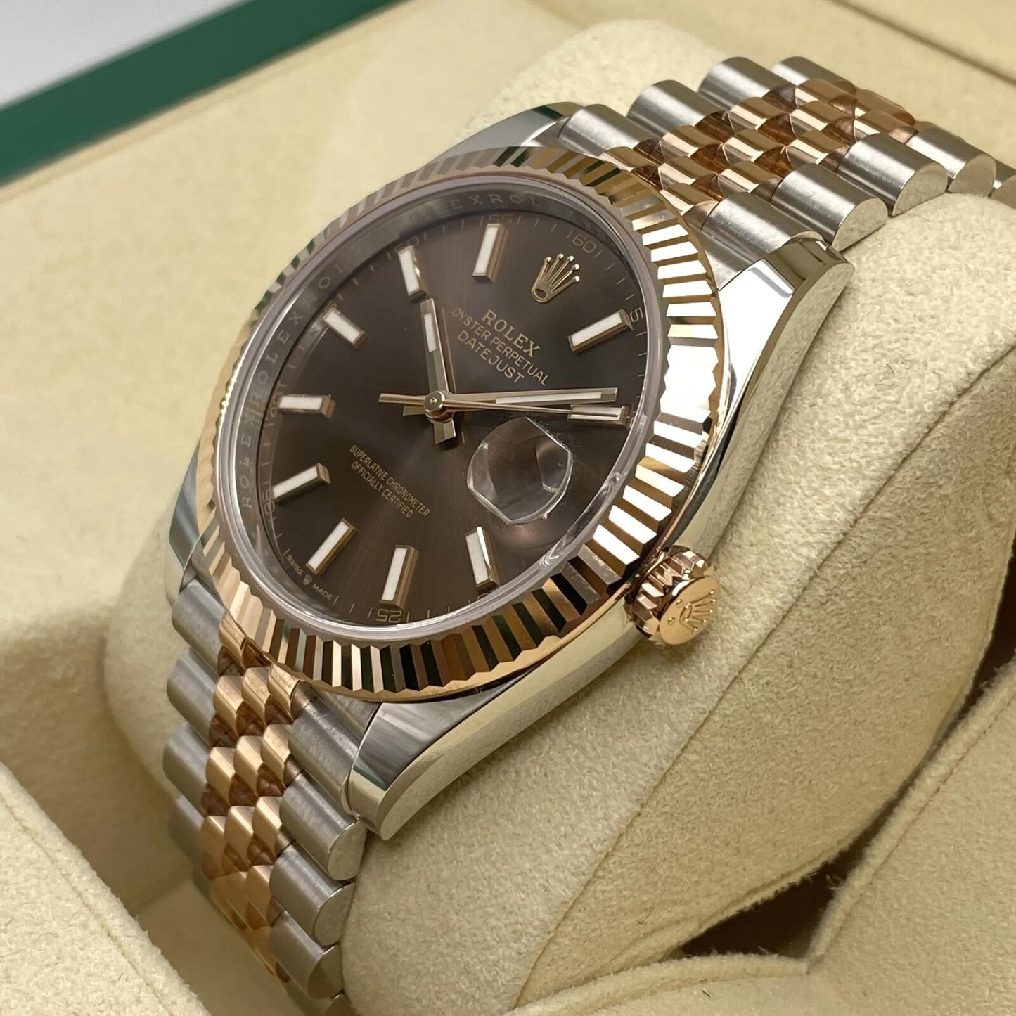 Rolex Datejust 41 Chocolate Dial Fluted Bezel Two-Tone Everose Gold Watch 126331