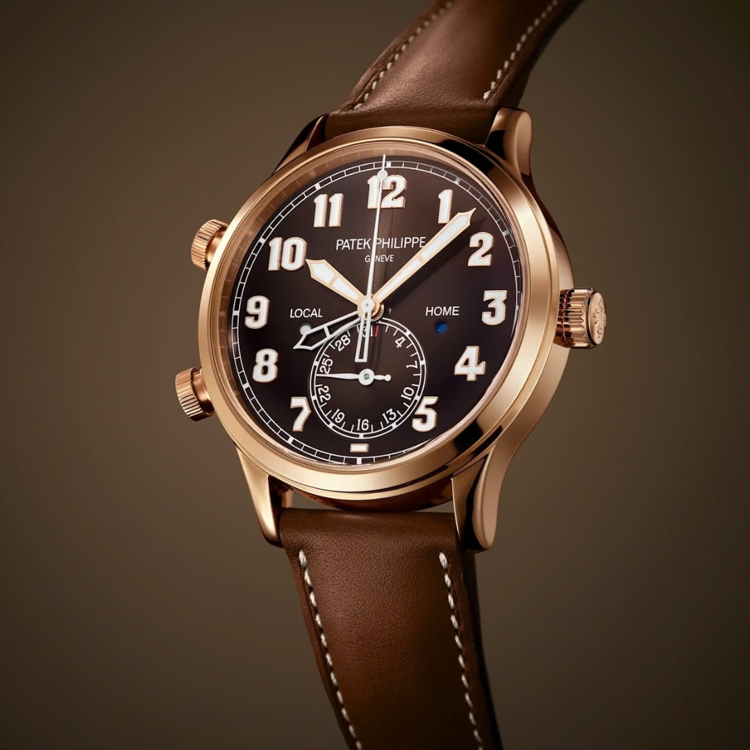 Patek Philippe Calatrava Pilot Travel Time 42mm Rose Gold Brown Dial Watch 5524R-001