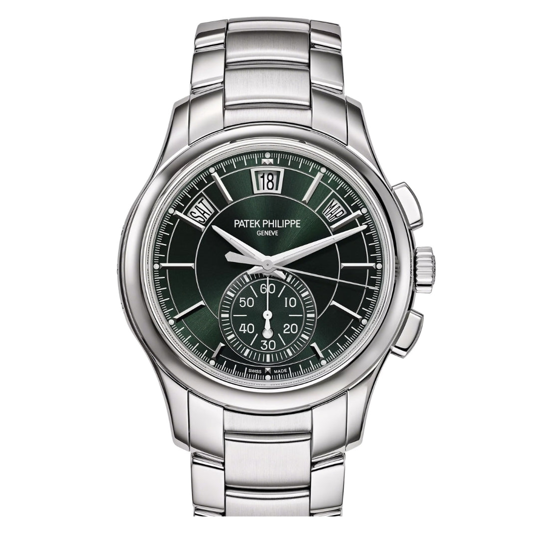 Patek Philippe Complications 42mm Green Dial Stainless Steel Annual Calendar Chronograph Watch 5905-1A-001