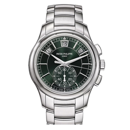 Patek Philippe Complications 42mm Green Dial Stainless Steel Annual Calendar Chronograph Watch 5905-1A-001