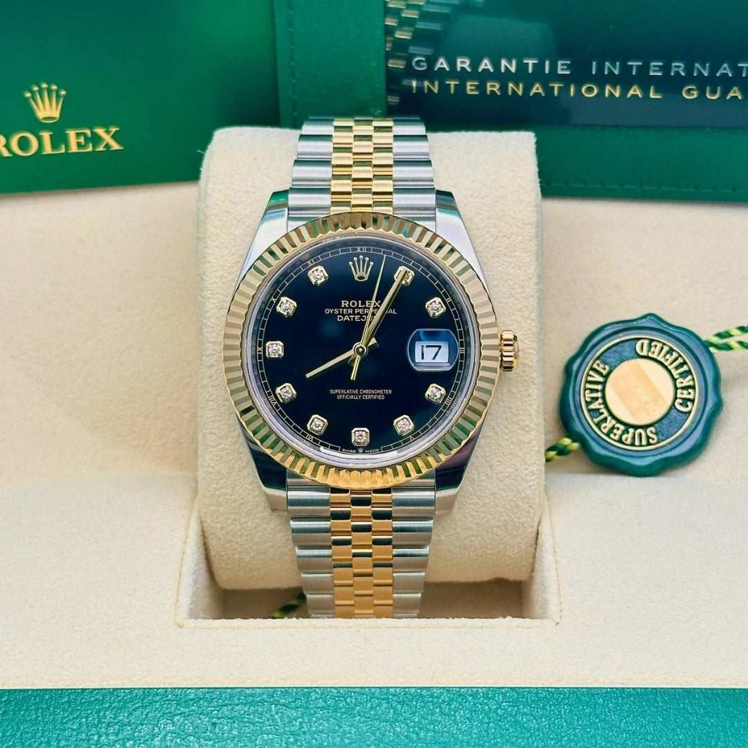 Rolex Datejust 41 Black Diamond Dial Two-Tone Gold & Steel Watch 126303BKDO
