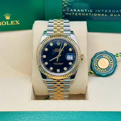 Rolex Datejust 41 Black Diamond Dial Two-Tone Gold & Steel Watch 126303BKDO