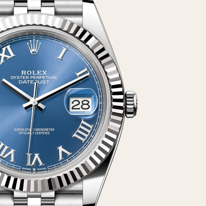 Rolex Datejust 41 Blue Dial Fluted Bezel White Gold & Steel Men's Watch m126334-0026
