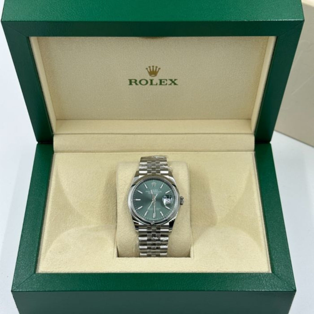 Rolex Datejust 36mm Mint Green Dial Jubilee Bracelet Stainless Steel Men's Watch M126200-0023
