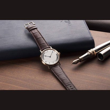 Breguet Classique 5157BR/11/9V6 Men’s 38mm Ultra-Thin Rose Gold Automatic Watch – Silver Dial, Brown Leather Strap