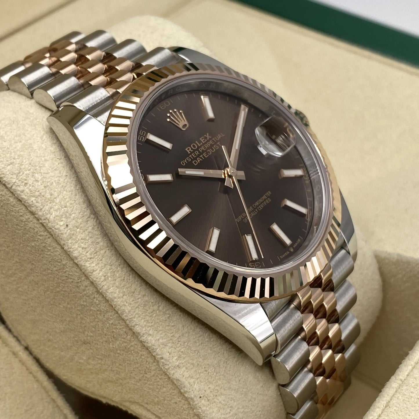 Rolex Datejust 41 Chocolate Dial Fluted Bezel Two-Tone Everose Gold Watch 126331