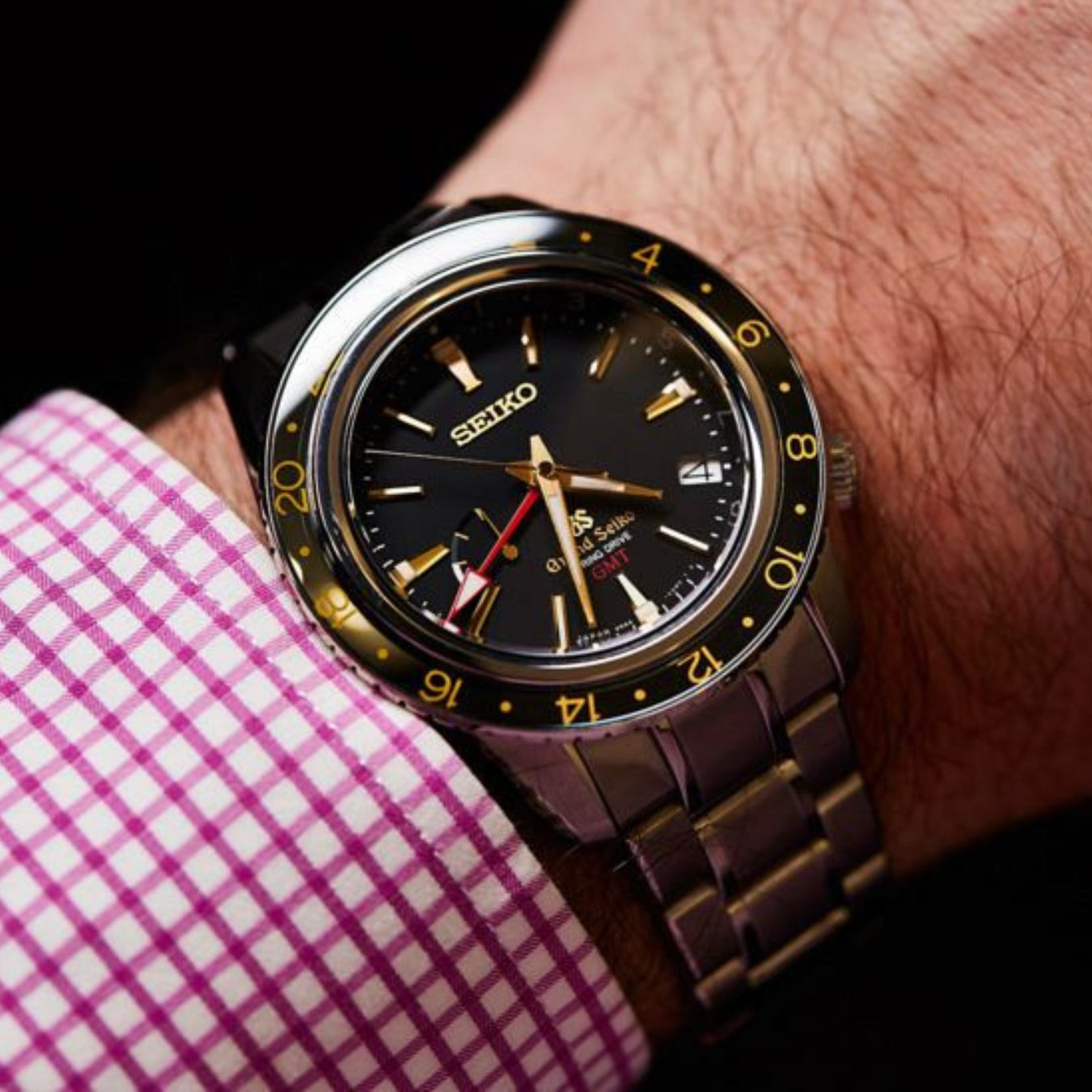 Grand Seiko Sport SBGE215 Black Dial Titanium GMT Automatic Watch 44mm