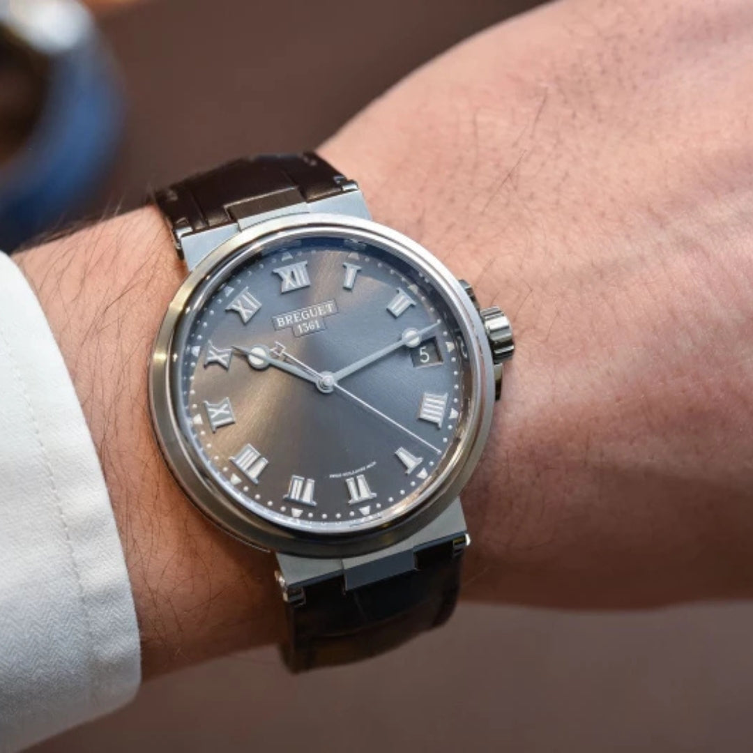 Breguet Marine 5517TI/G2/5ZU Men’s 40mm Titanium Automatic Watch – Grey Guilloché Dial, Rubber Strap, Calibre 777A