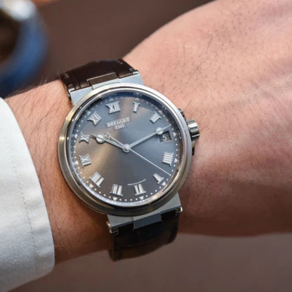 Breguet Marine 5517TI/G2/5ZU Men’s 40mm Titanium Automatic Watch – Grey Guilloché Dial, Rubber Strap, Calibre 777A