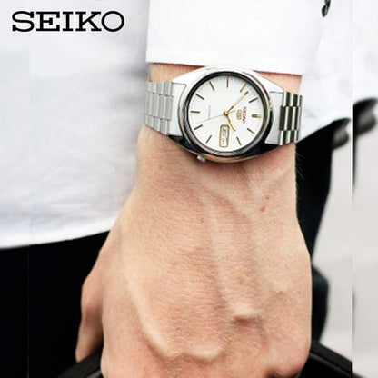 Seiko 5 Automatic Men's Watch SNXG47K1 – White Dial, Stainless Steel Bracelet, 37mm