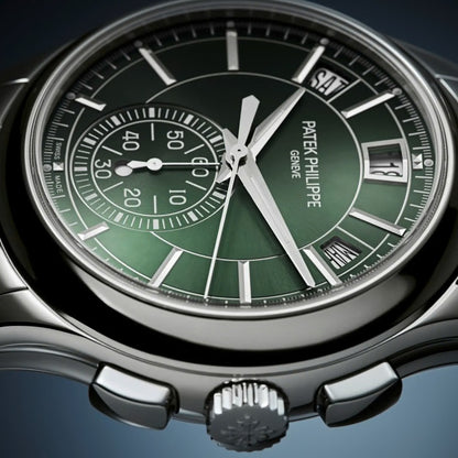 Patek Philippe Complications 42mm Green Dial Stainless Steel Annual Calendar Chronograph Watch 5905-1A-001