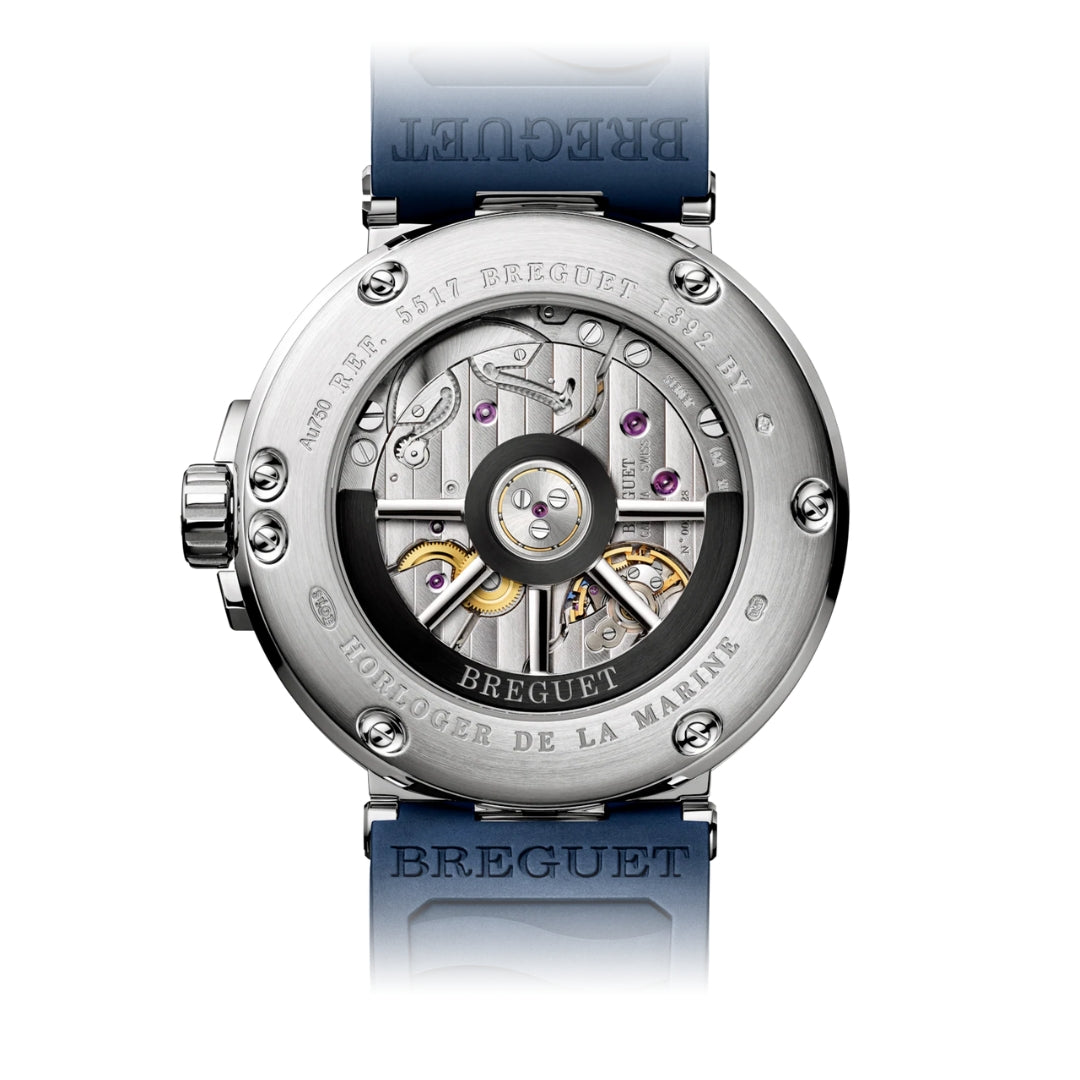 Breguet Marine 5517BB/Y2/5ZU Men’s 40mm White Gold Automatic Watch – Blue Dial, Rubber Strap, Calibre 777A