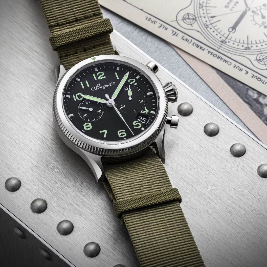 Breguet Type 20 2057ST/92/3WU Men’s 42mm Chronograph Watch – Stainless Steel, Black Dial, Calibre 7281, Leather Strap