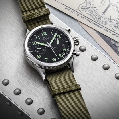 Breguet Type 20 2057ST/92/3WU Men’s 42mm Chronograph Watch – Stainless Steel, Black Dial, Calibre 7281, Leather Strap