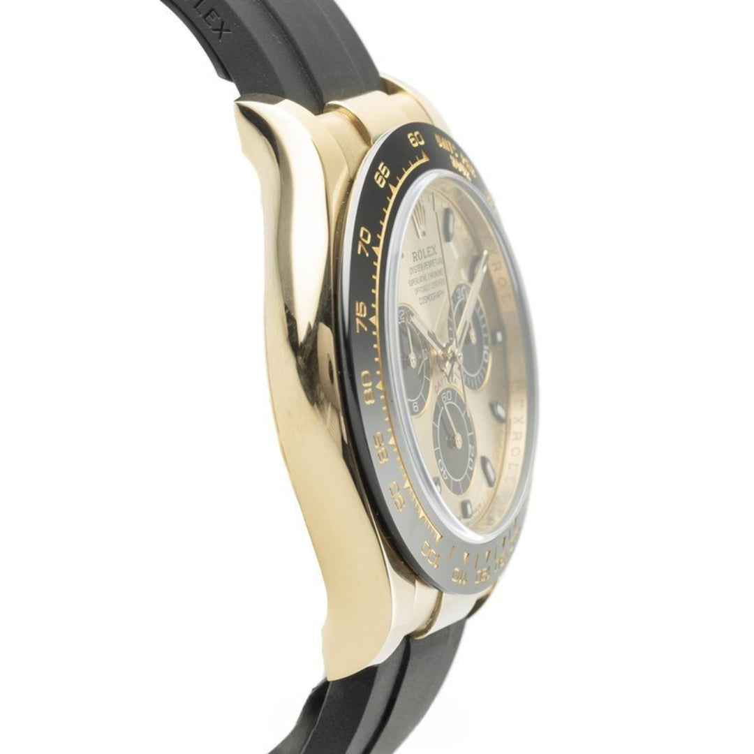 Rolex Cosmograph Daytona 40mm Champagne Dial 18kt Yellow Gold & Black Rubber Watch 116518LN