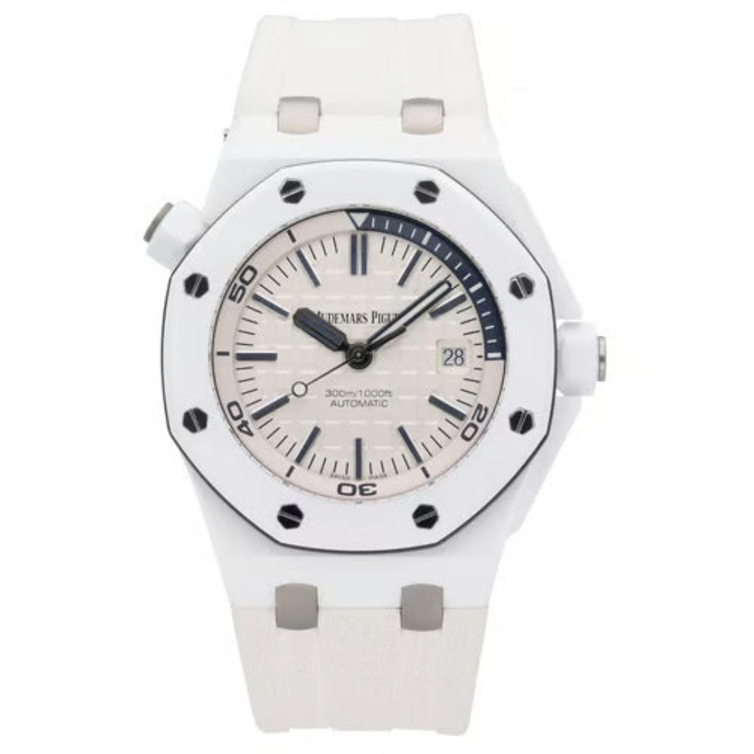 White watch with a detailed face on a white background