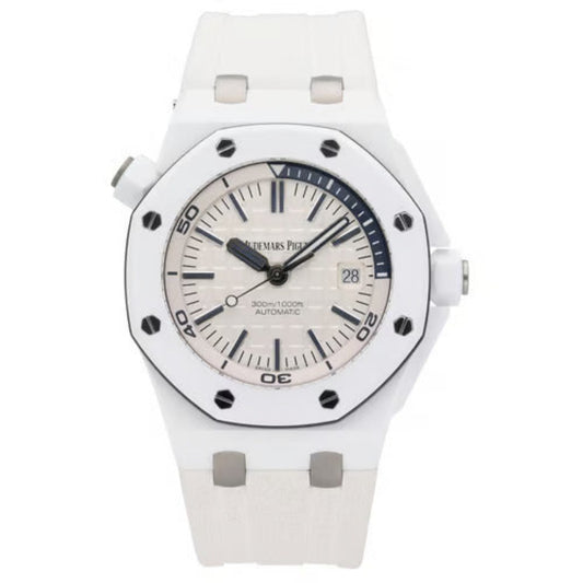 White watch with a detailed face on a white background