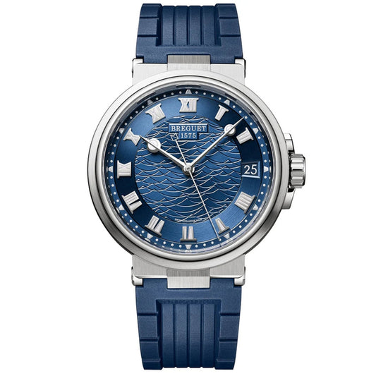 Breguet Marine 5517BB/Y2/5ZU Men’s 40mm White Gold Automatic Watch – Blue Dial, Rubber Strap, Calibre 777A