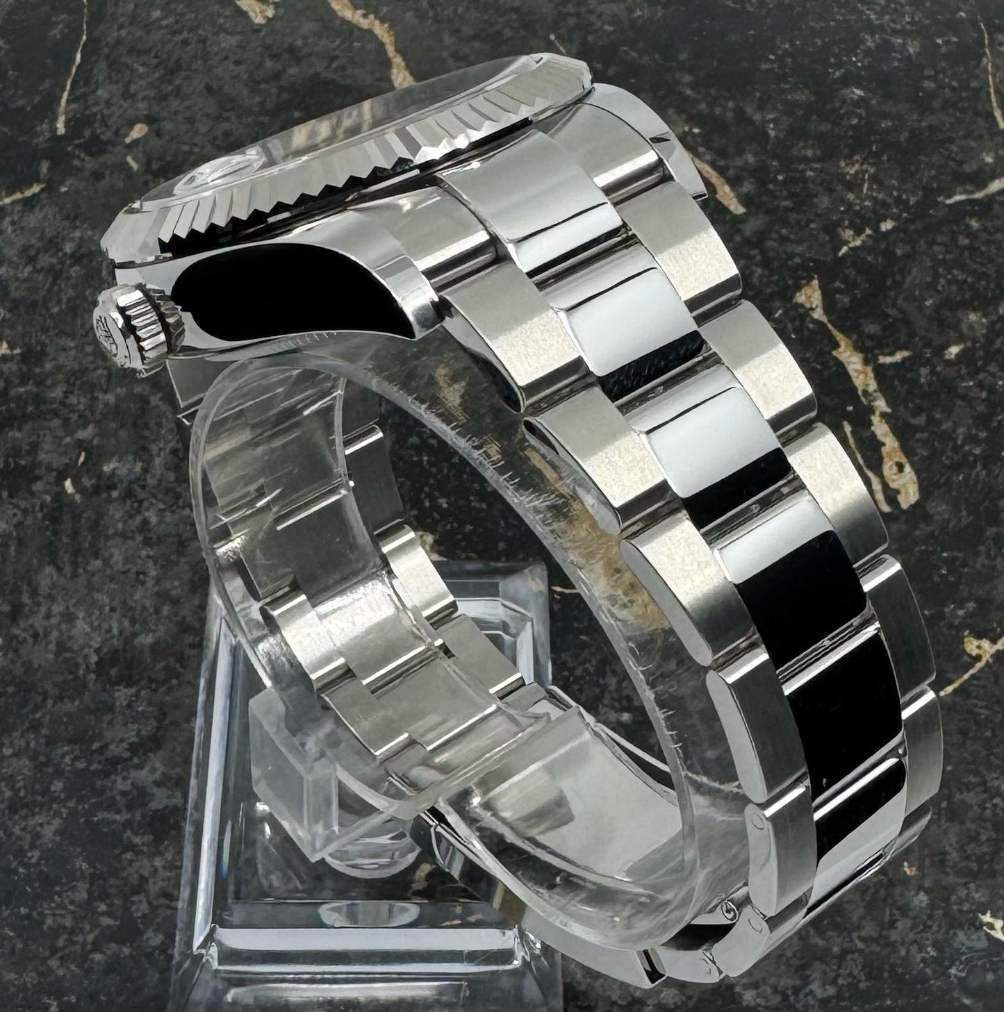 Rolex Sky-Dweller Green Dial Fluted Bezel Stainless Steel White Gold Watch 336934-0001
