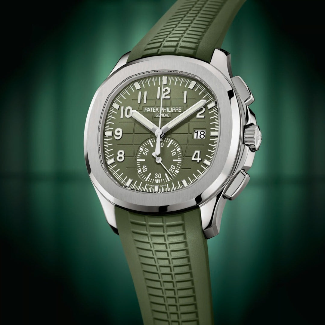 Patek Philippe Aquanaut 42.2mm Green Dial White Gold Chronograph Rubber Strap Watch 5968G-010