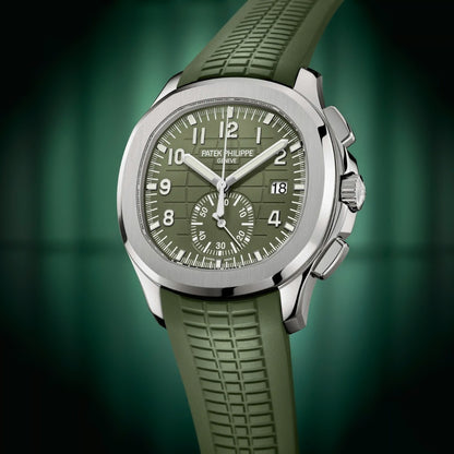 Patek Philippe Aquanaut 42.2mm Green Dial White Gold Chronograph Rubber Strap Watch 5968G-010