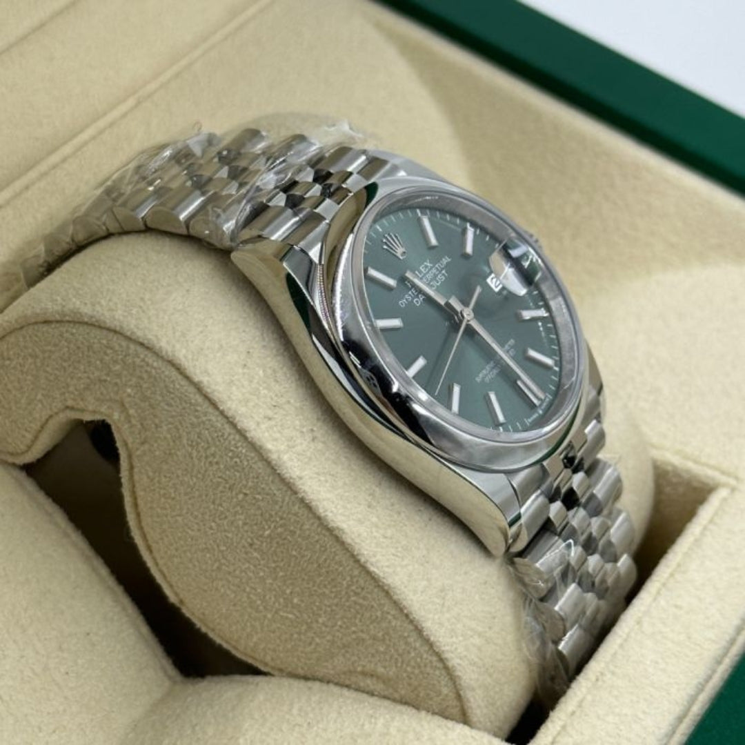 Rolex Datejust 36mm Mint Green Dial Jubilee Bracelet Stainless Steel Men's Watch M126200-0023